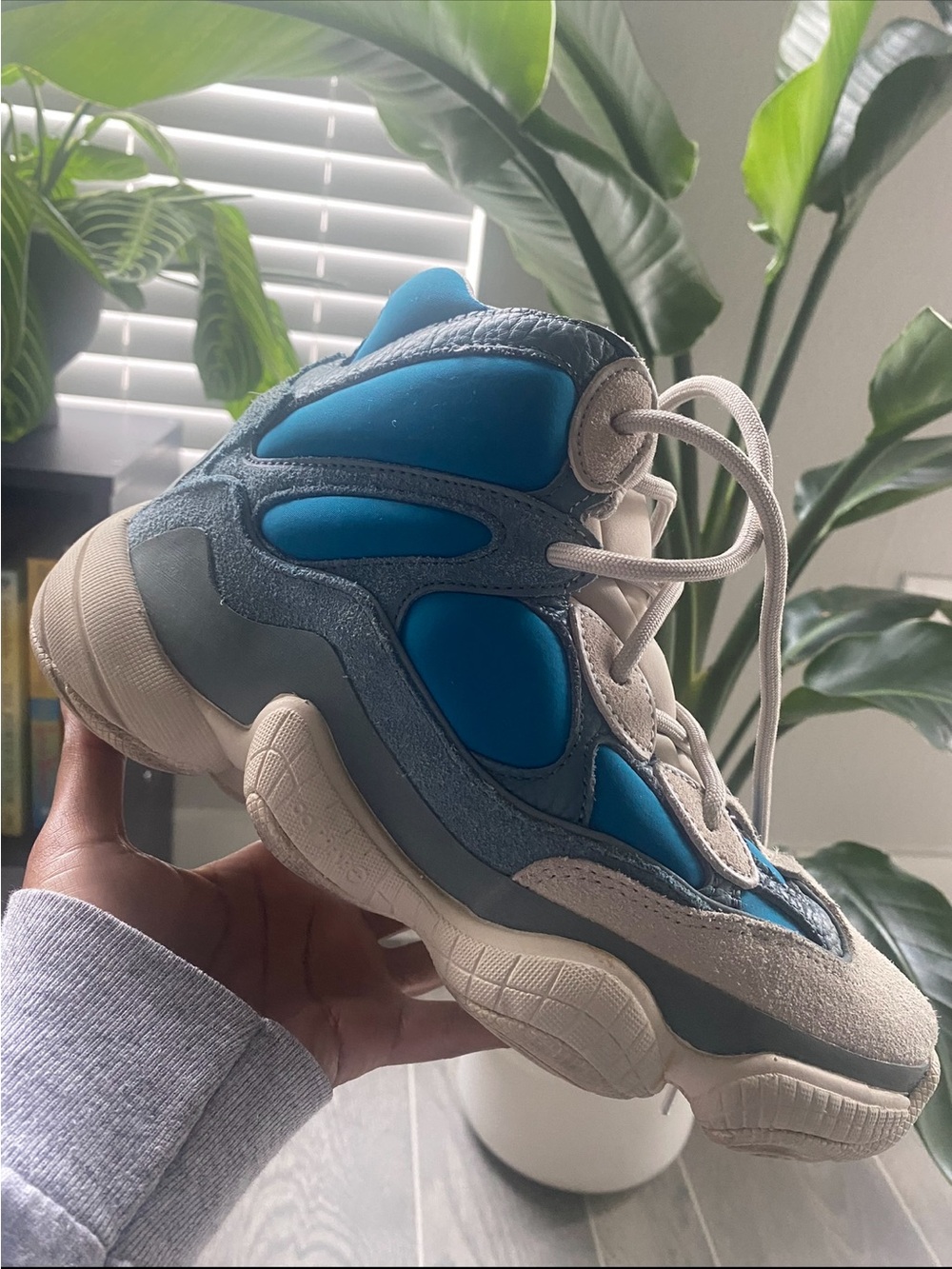 Yeezy Men's Blue and Cream Chunky High-Top Boots